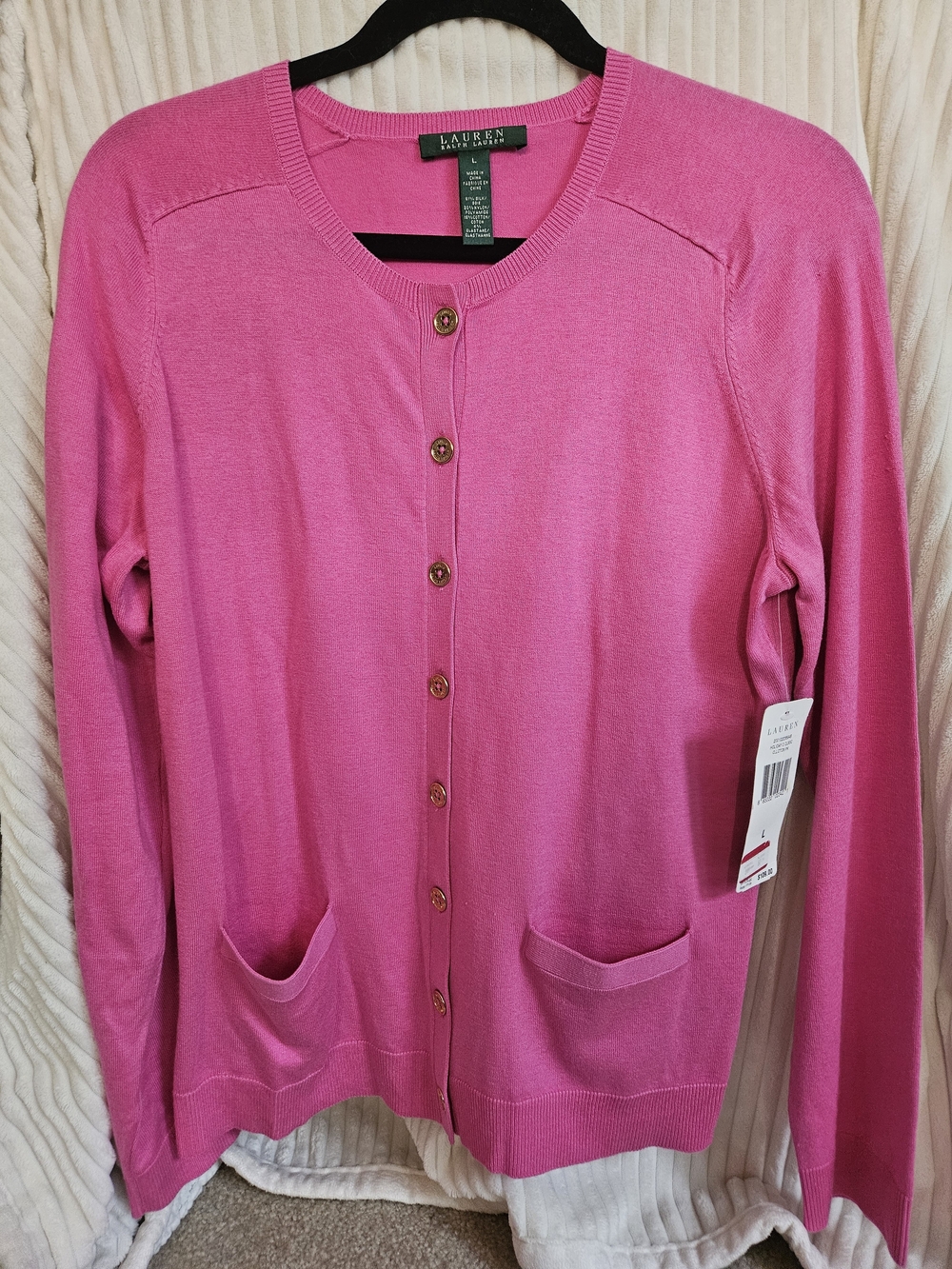 Ralph Lauren Bright Pink Cotton Button-Front Cardigan